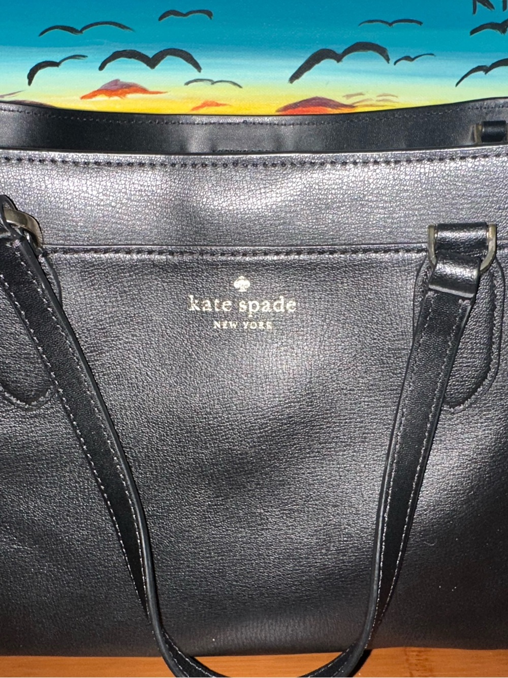 kate spade Black Leather Tote with Gold Logo